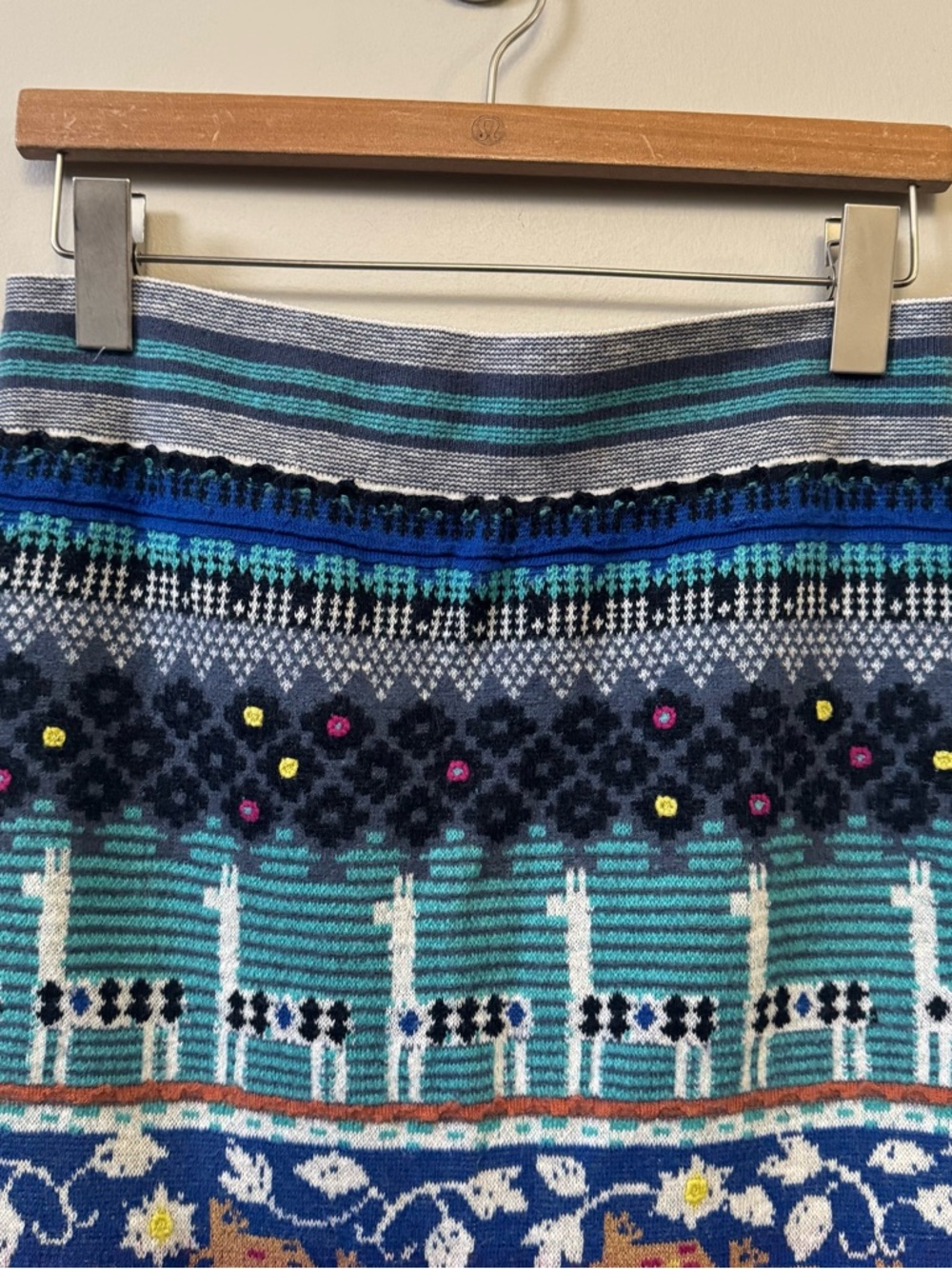 Anthropologie HWR colorful wool alpaca blend knit llama line sweater skirt - Picture 3 of 9